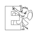 Animal alphabet. Capital letter E, Elephant. illustration. For pre school education, kindergarten and foreign language learning Royalty Free Stock Photo